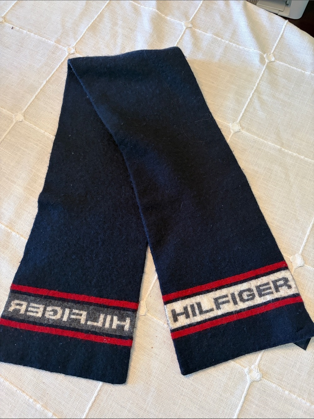 Tommy Hilfiger Navy Scarf with Red & White Logo Bands